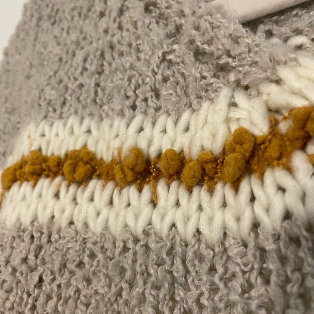 Textured Crewneck Sweater in Light Gray with Mustard Detail